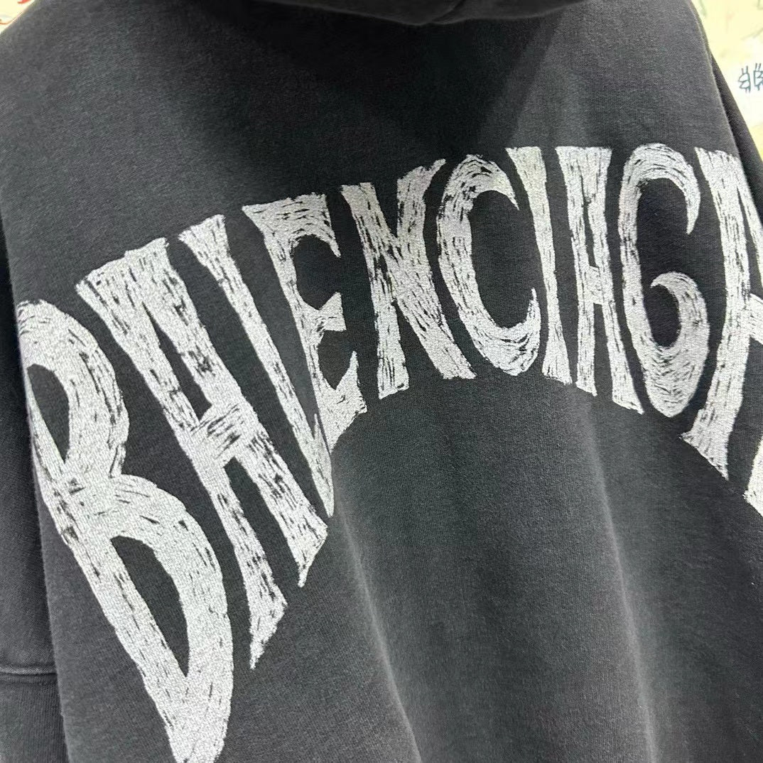 BALENCIAGA HAND-DRAWN HOODIE MEDIUM FIT IN BLACK/WHITE