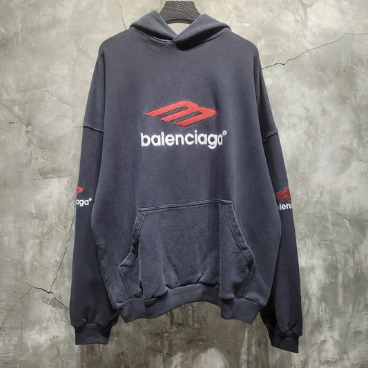 BALENCIAGA 3B SPORTS ICON HOODIE OVERSIZED IN BLACK/RED/WHITE