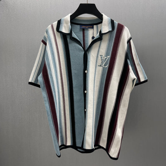 LV Striped Crochet Short-Sleeved Shirt 1AHVOO