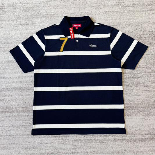 Supreme Cursive Polo 'Navy Stripe'