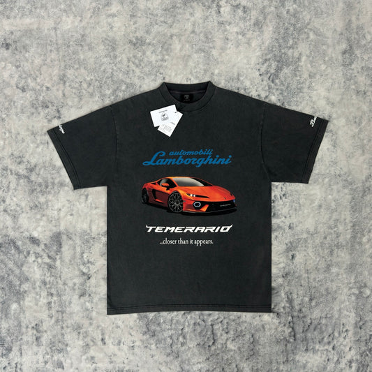 BB Men's I Automobili Lamborghini Oversized T-shirt in Black Faded