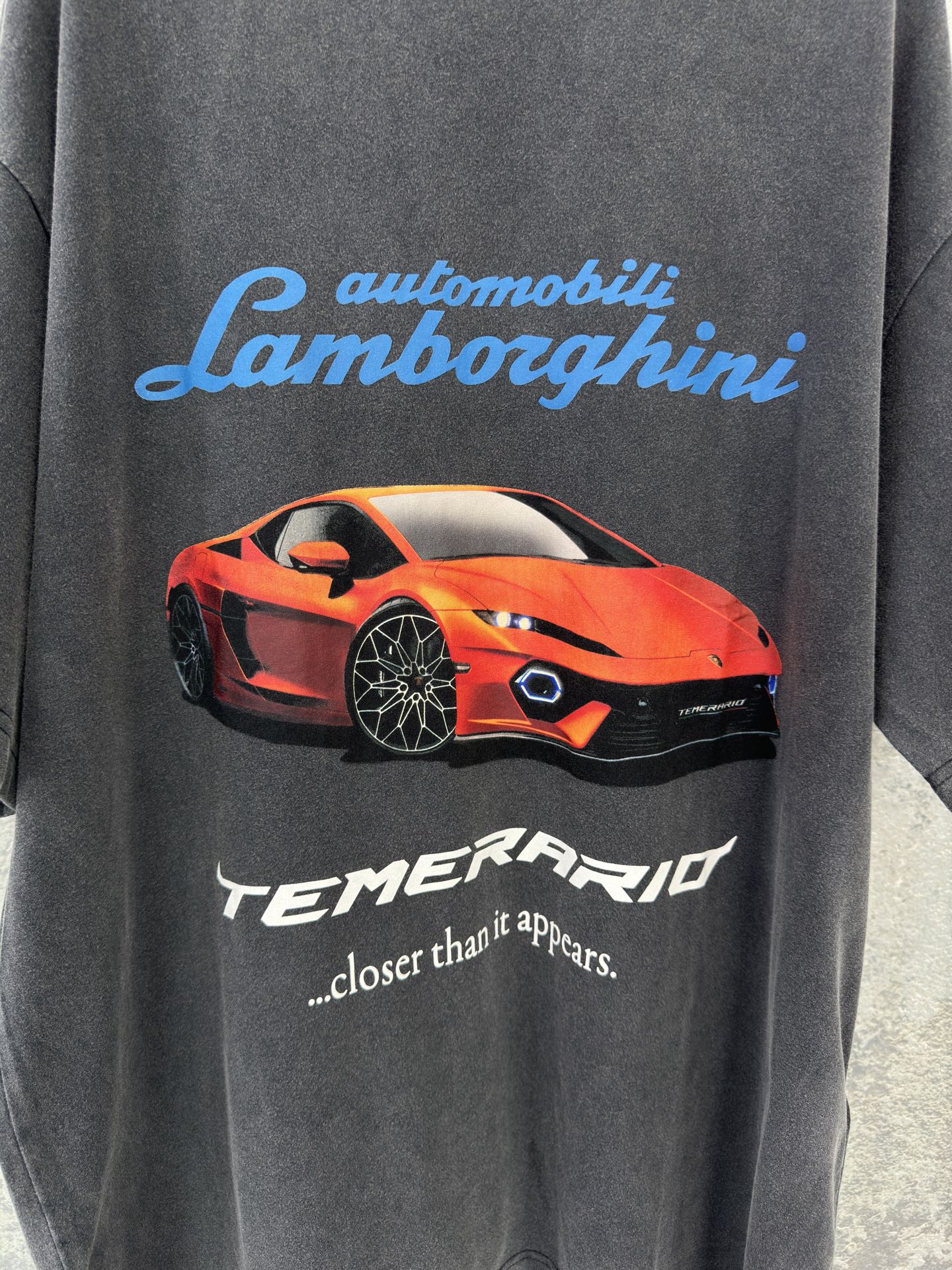 BB Men's I Automobili Lamborghini Oversized T-shirt in Black Faded