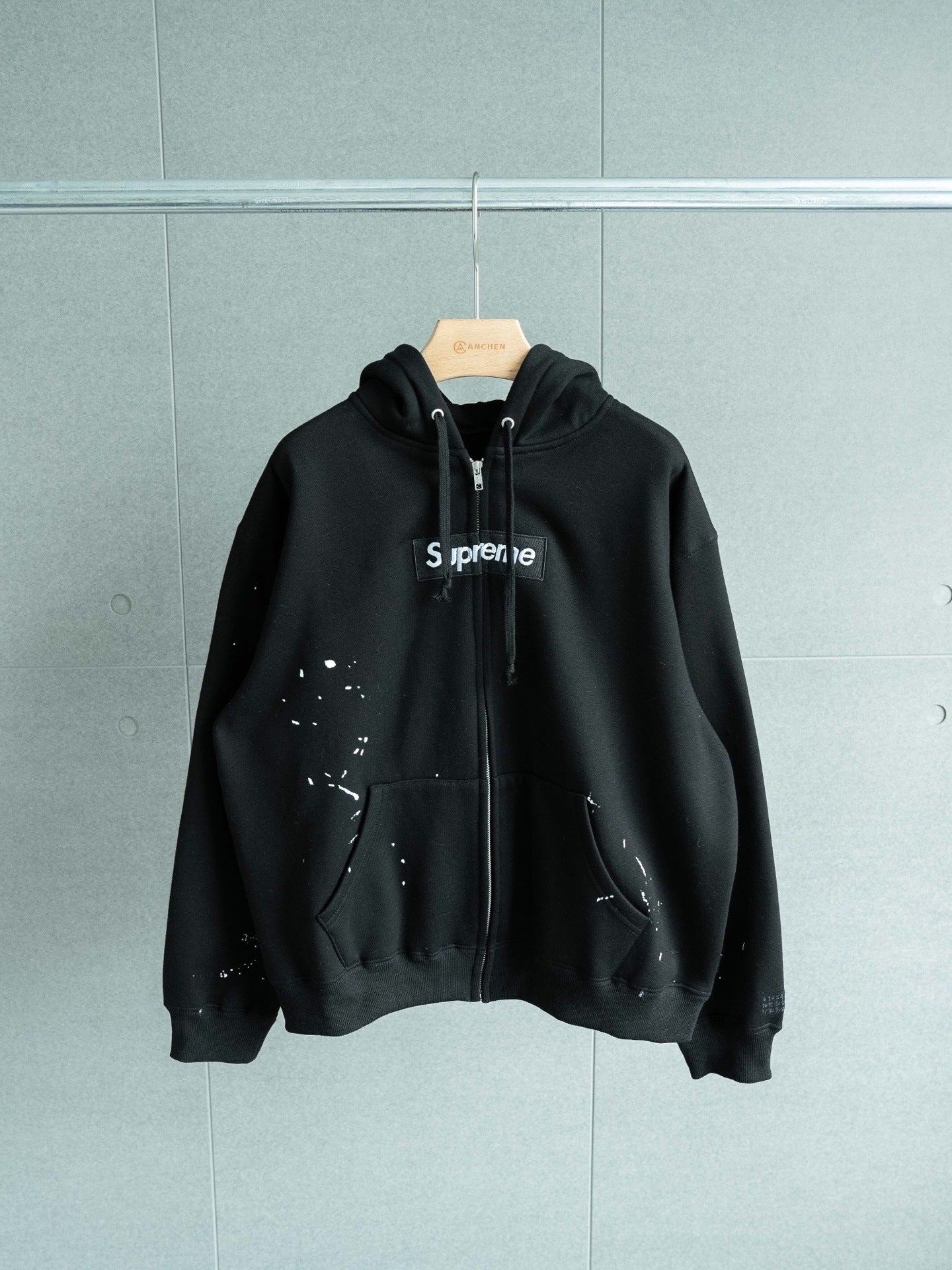SUP MM6 Maison Margiela Box Logo Zip Up Hooded Sweatshirt