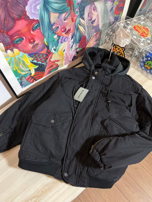 Balenciaga distressed hooded bomber jacket