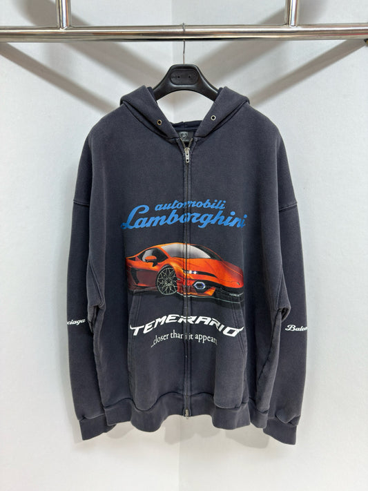 BB I Automobili Lamborghini Zip-up Hoodie Small Fit in Black Faded