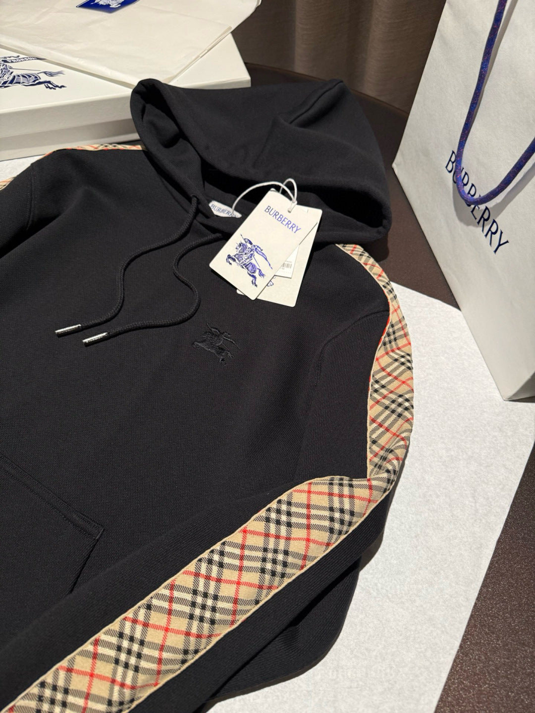 Burberry Check Trim Cotton Zip Hoodie