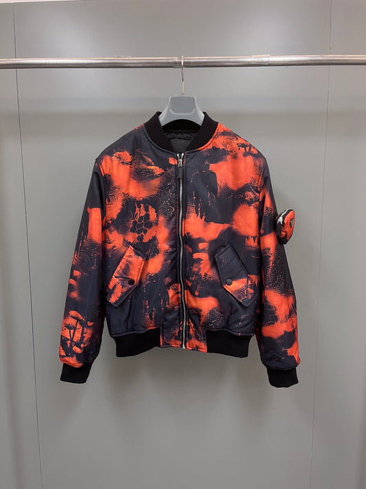 PRADA Printed Re-nylon Bomber Jacket In Orange