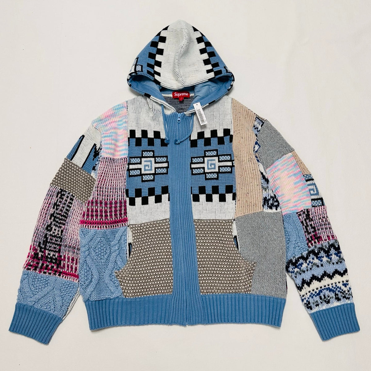 Supreme Patchwork Zip Up Hooded Sweater 'Light Blue'