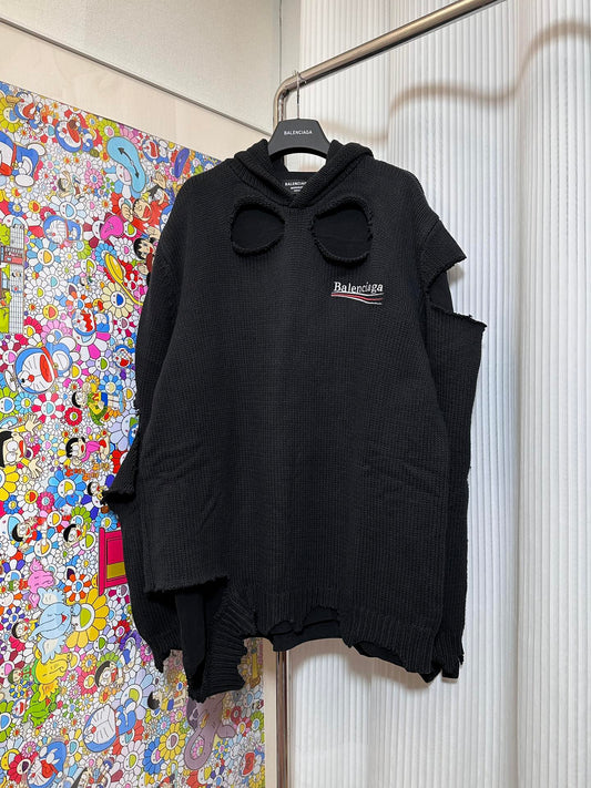 Balenciaga Political Campaign Destroyed Hoodie 'Black/Black'