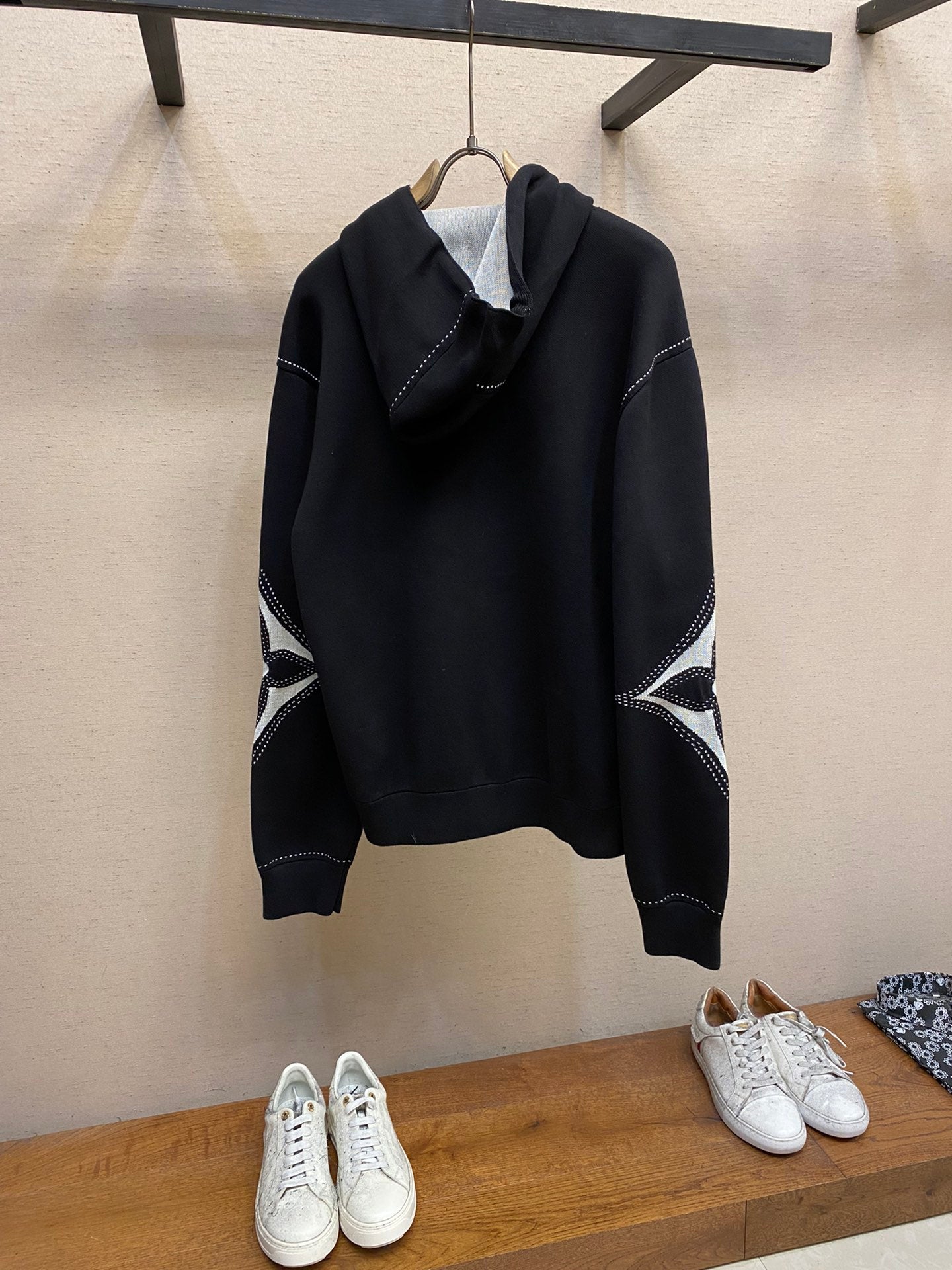 Graphic Intarsia Zipped Cotton Hoodie