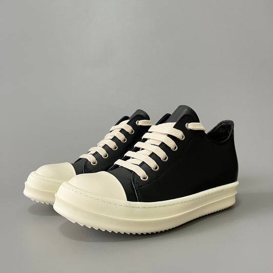 RICK OWENS LOW SNEAKER IN BLACK  LEATHER