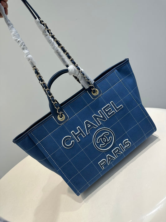 Chanel Deauville NM Tote Square Stitched Canvas Medium Bag