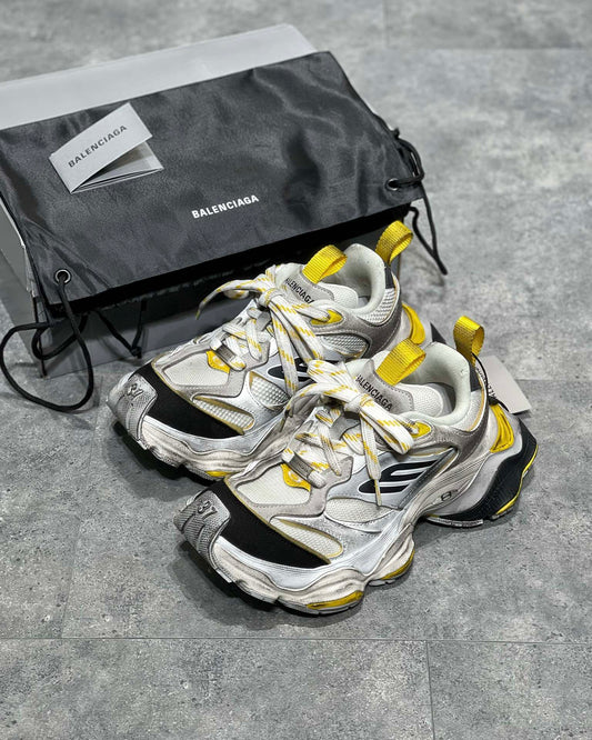 BALENCIAGA MEN'S CARGO SNEAKER IN GREY, BLACK AND YELLOW