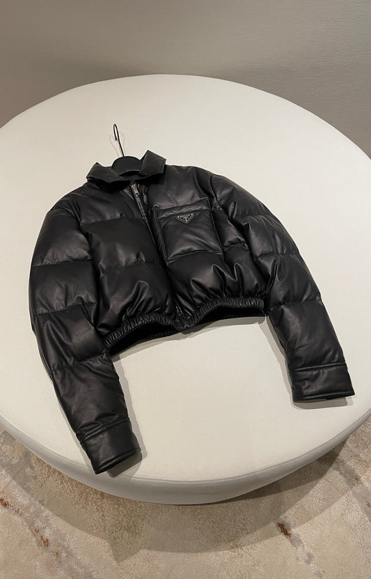 Prada short leather puff jacket