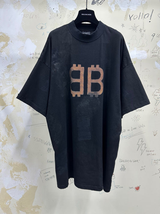 BALENCIAGA CRYPTO T-SHIRT OVERSIZED IN BLACK FADED