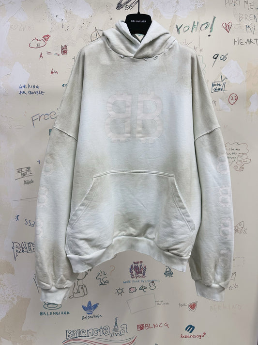 BALENCIAGA MEN'S CRYPTO HOODIE IN WHITE