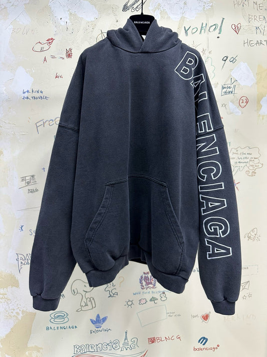 Balenciaga OUTLINE HOODIE OVERSIZED IN BLACK FADED