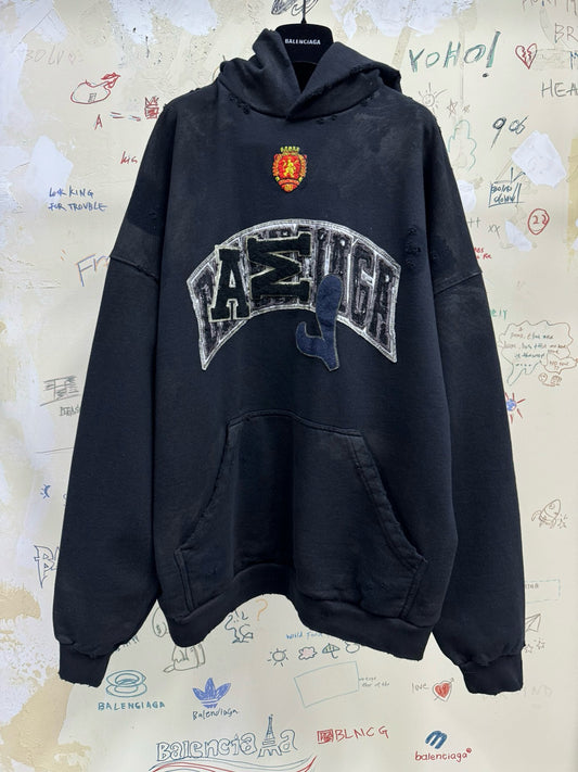 BALENCIAGA SKATER HOODIE OVERSIZED IN BLACK FADED