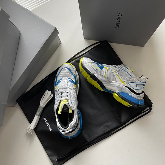 BALENCIAGA MEN'S RUNNER 2.0 SNEAKER IN WHITE/YELLOW/BLUE
