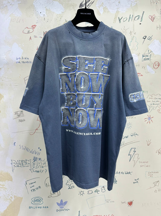 BALENCIAGA SNBN T-SHIRT LARGE FIT IN BLUE