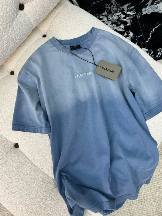BALENCIAGA BACK T-SHIRT MEDIUM FIT IN BLUE/WHITE