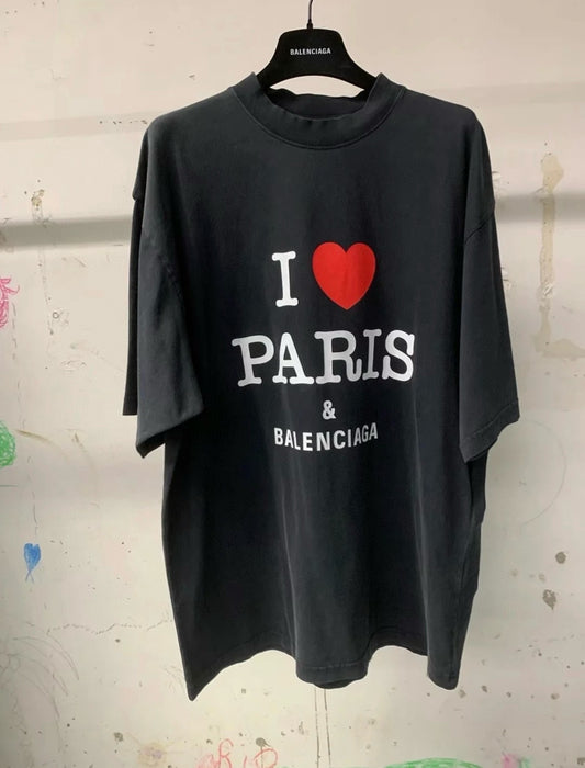 I Love Paris & BB T-shirt Oversized Fit in Black Faded