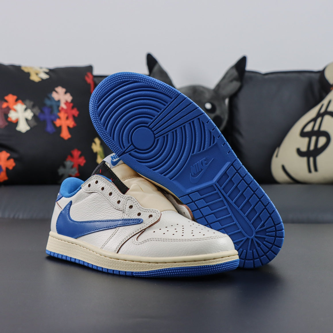 Fragment Design x Travis Scott x Air Jordan 1 Retro Low OG SP 'Sail Military Blue'