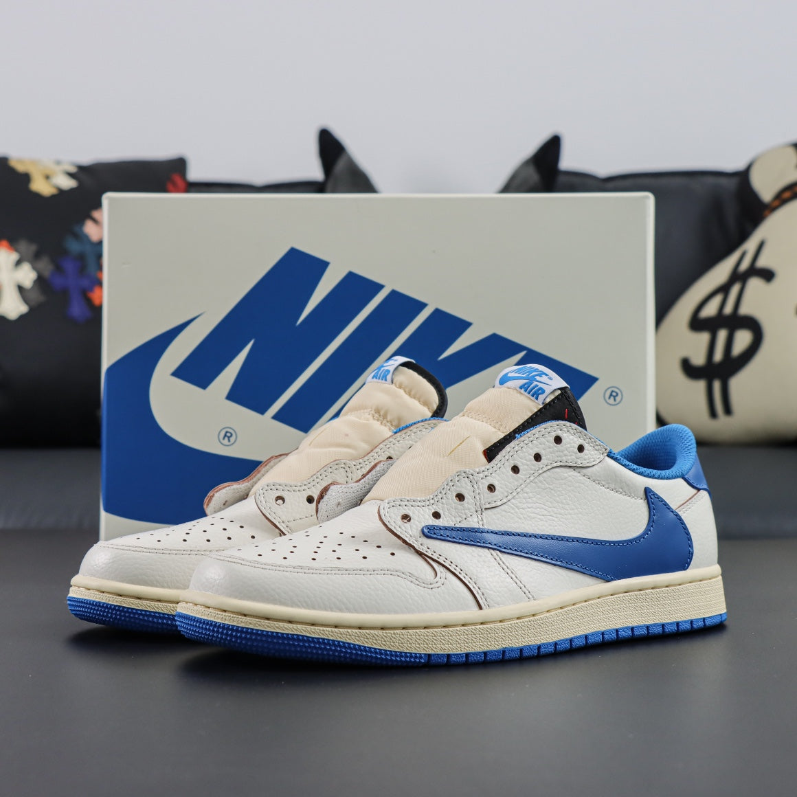 Fragment Design x Travis Scott x Air Jordan 1 Retro Low OG SP 'Sail Military Blue'