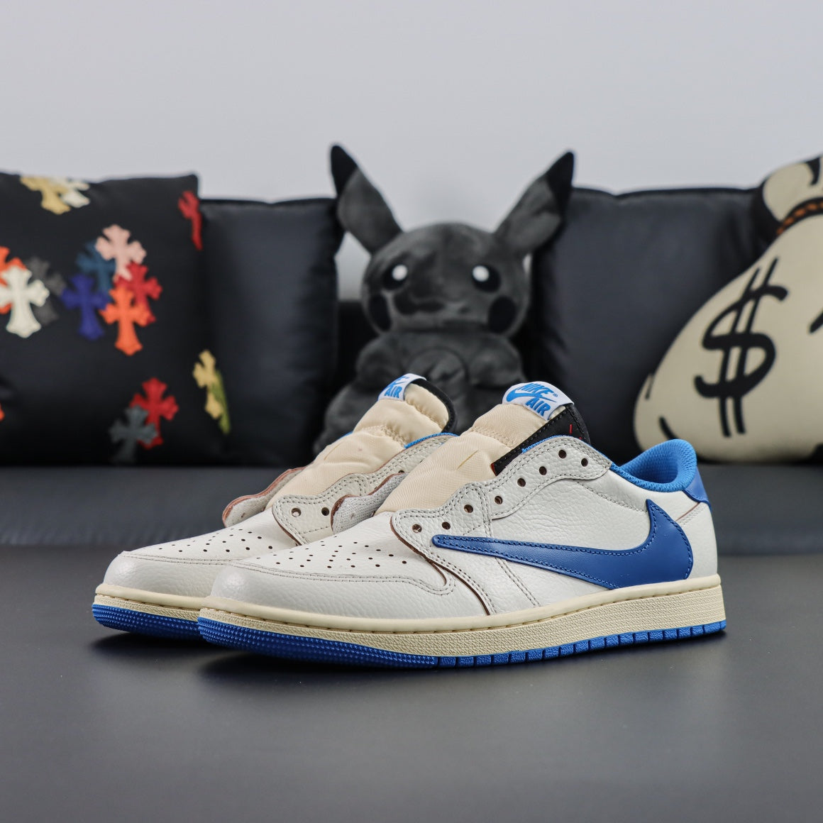 Fragment Design x Travis Scott x Air Jordan 1 Retro Low OG SP 'Sail Military Blue'