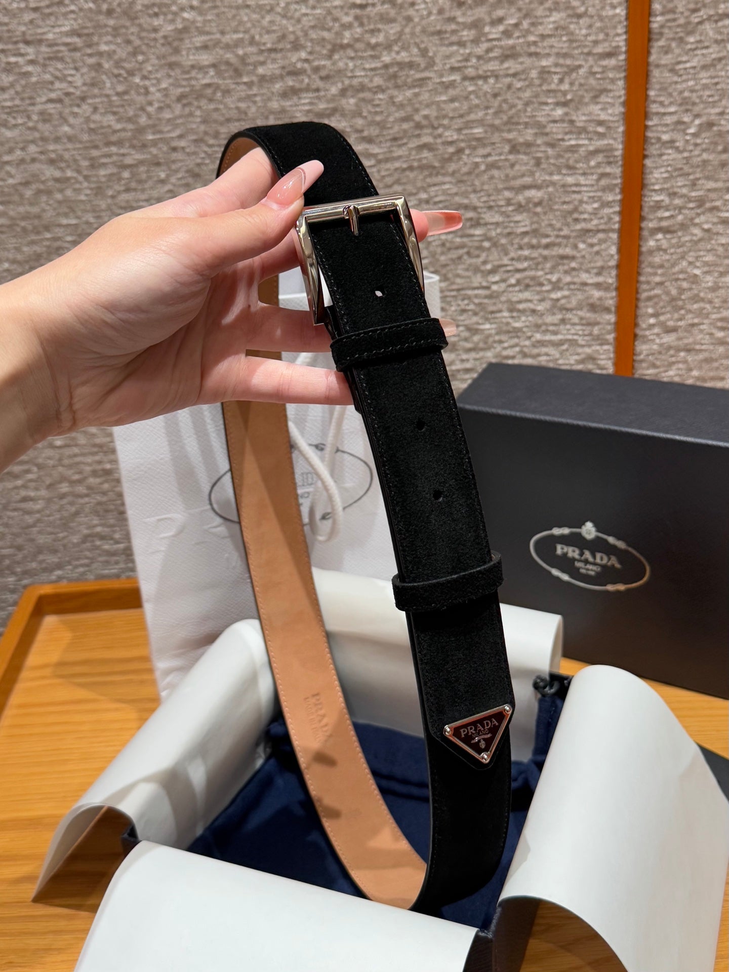 Prada suede leather signature belt