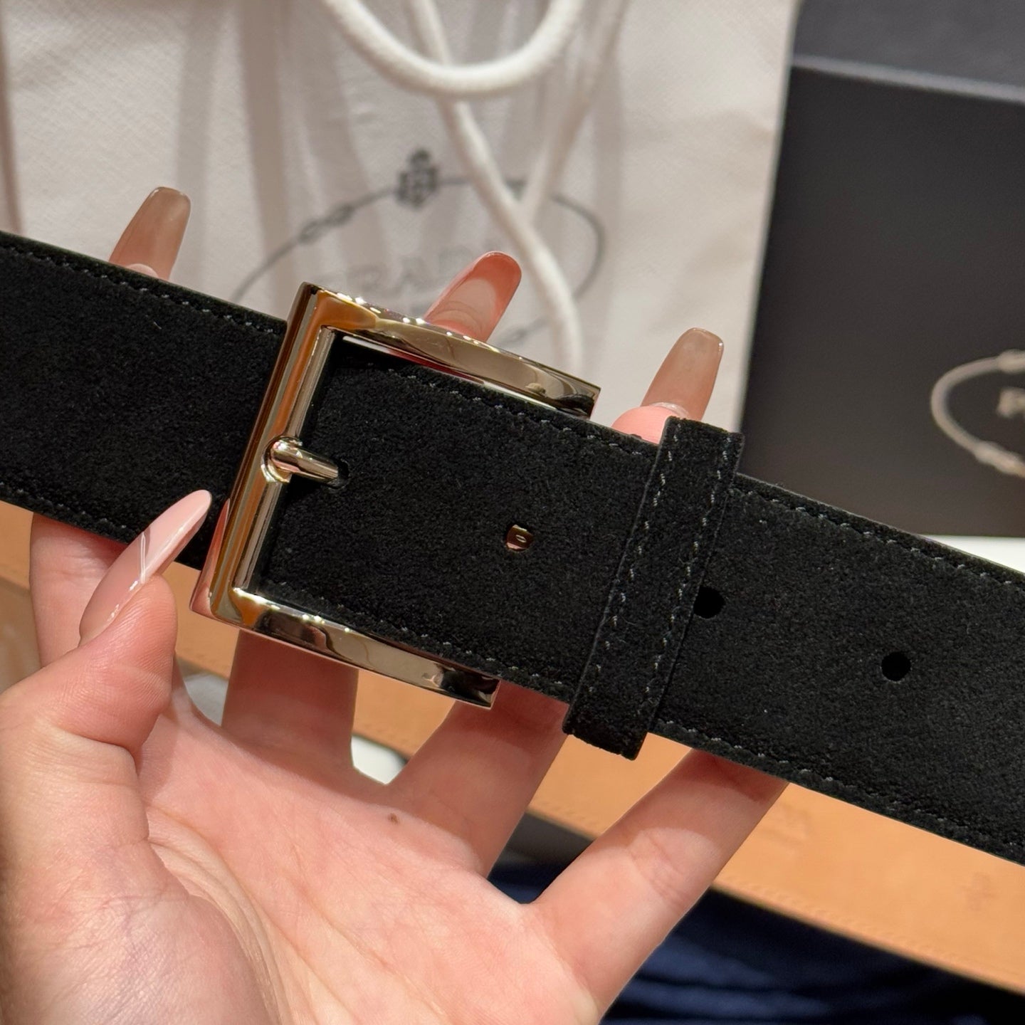 Prada suede leather signature belt