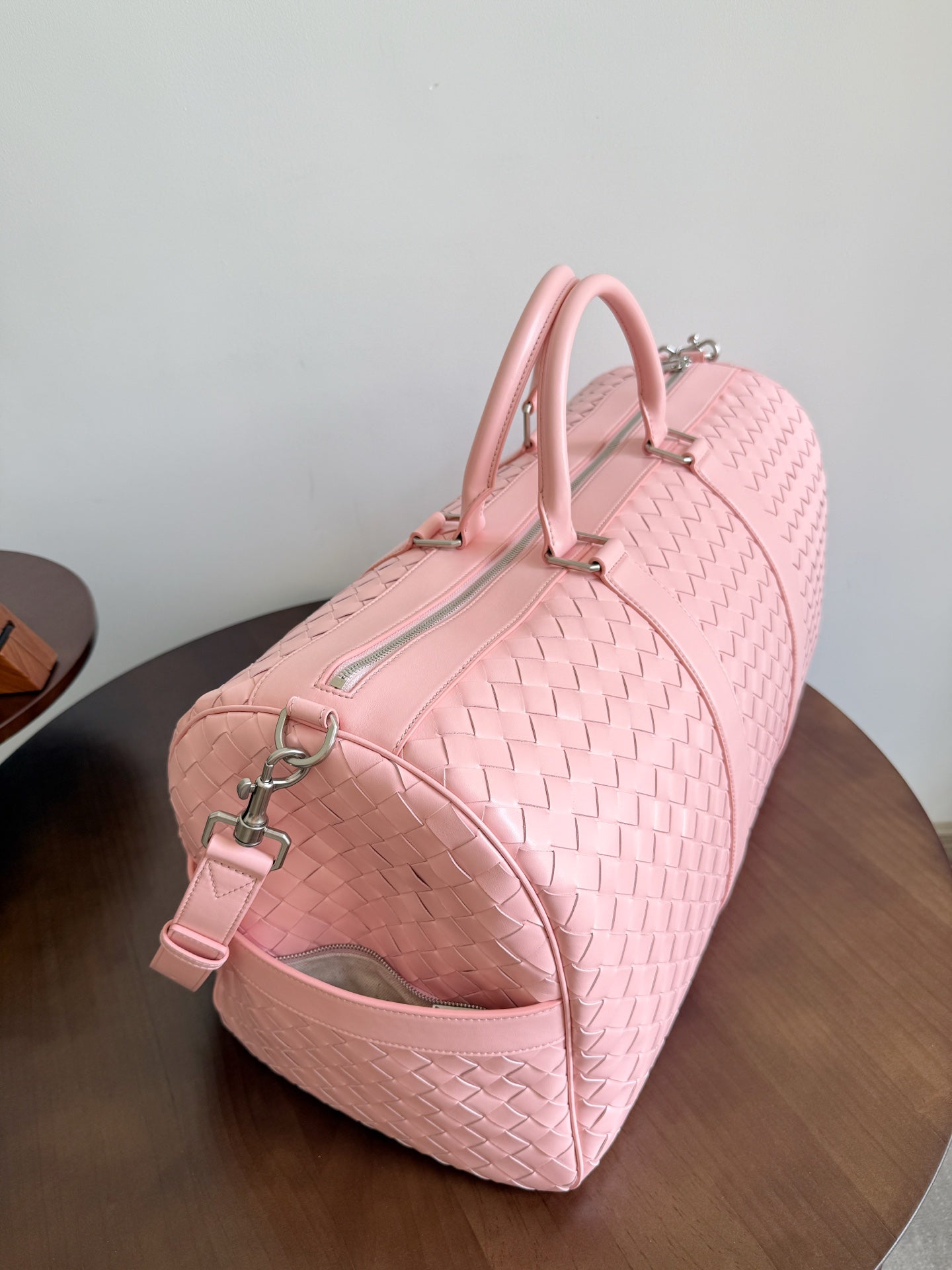 Bottega Veneta Intrecciato Cabin Duffle pink leather