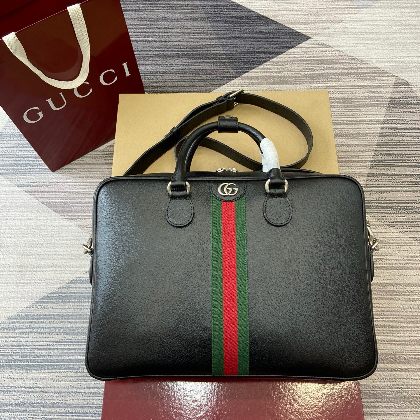 GG Ophidia large briefcase Black leather