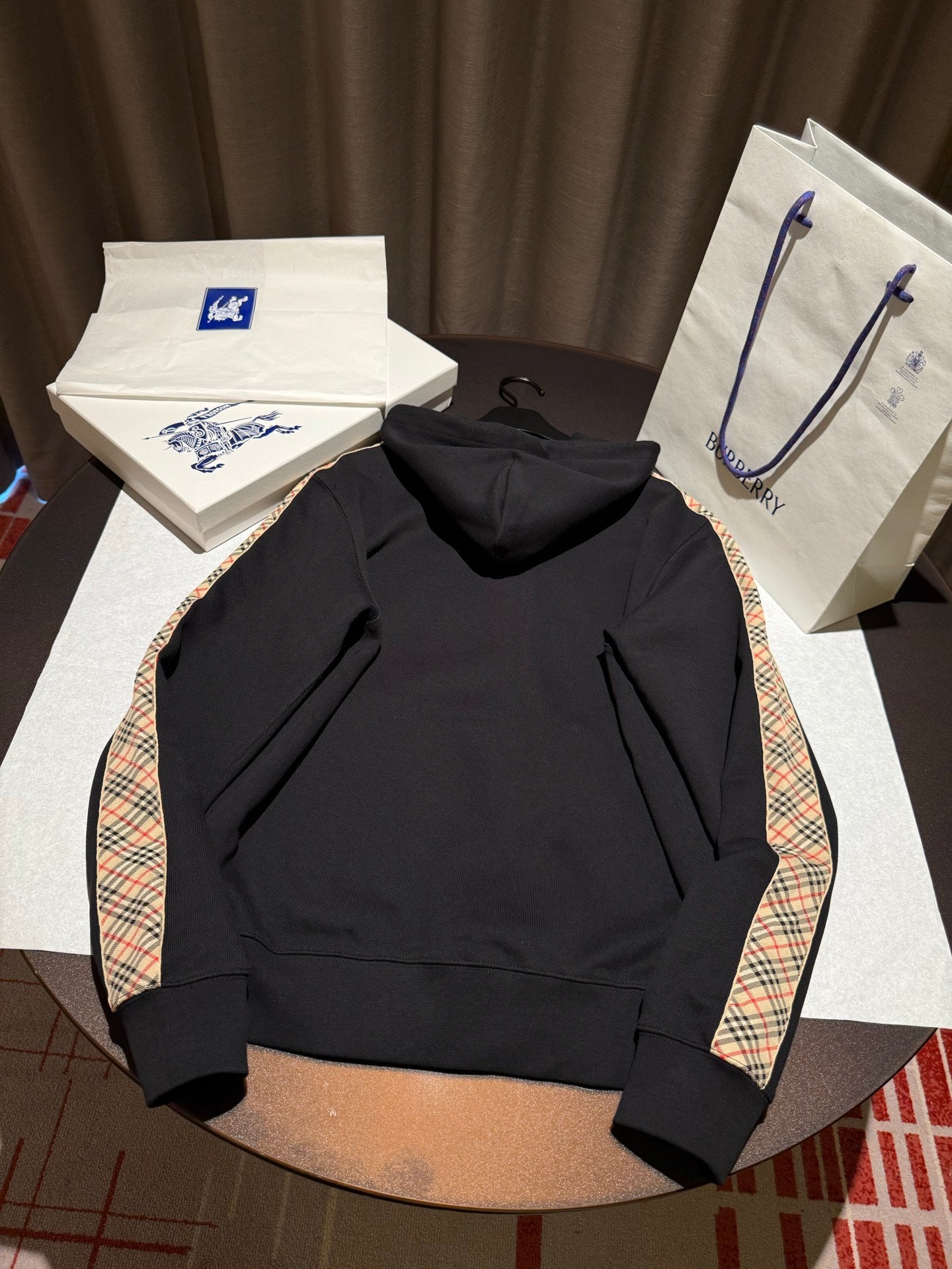Burberry Check Trim Cotton Zip Hoodie