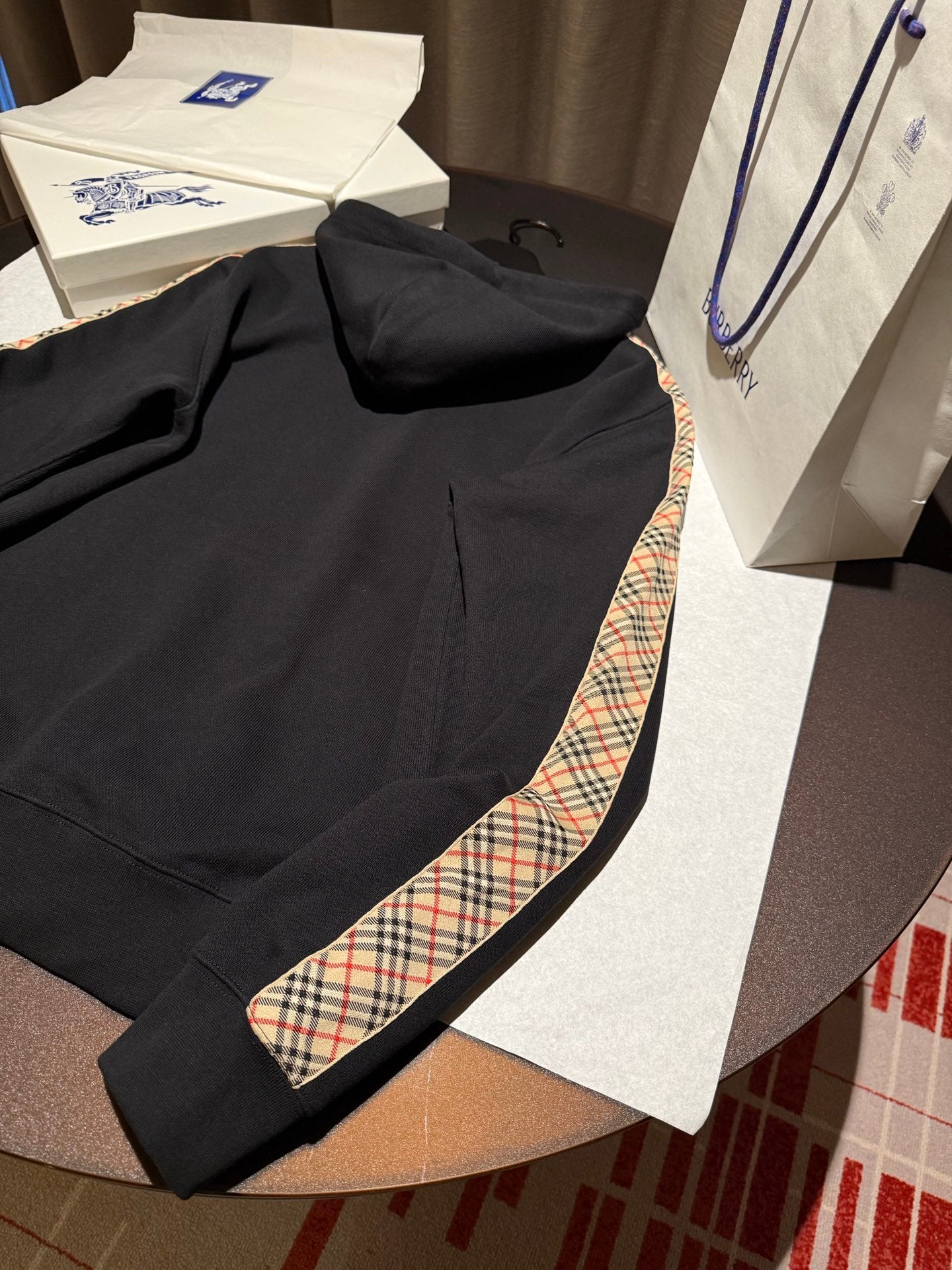 Burberry Check Trim Cotton Zip Hoodie