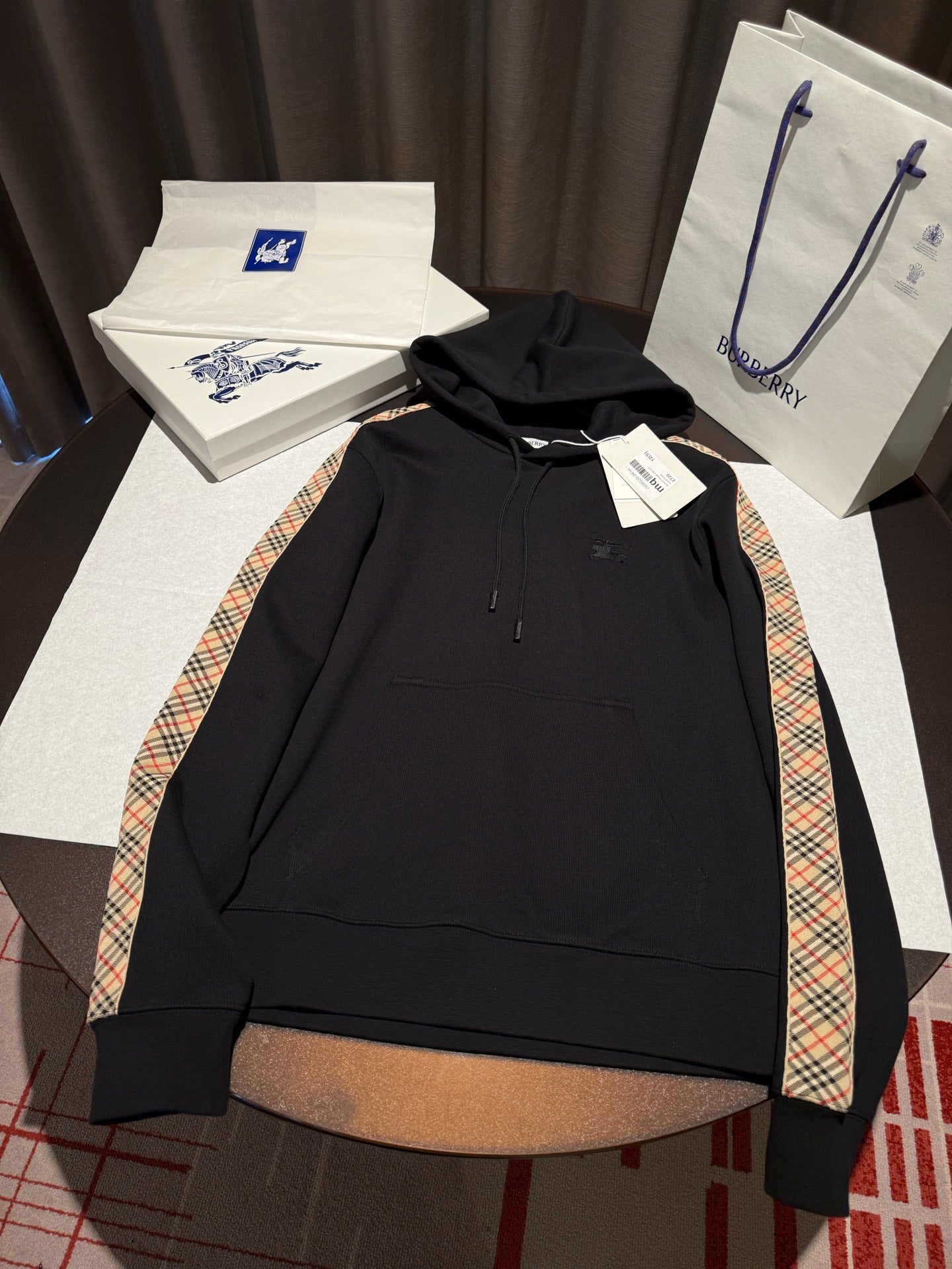 Burberry Check Trim Cotton Zip Hoodie