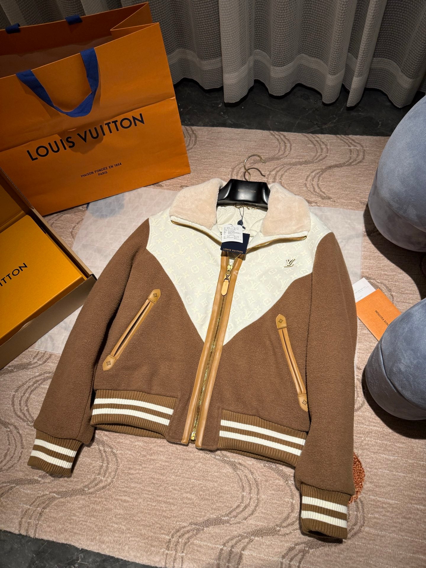 LV Monogram Blouson With Shearling Collar Jacket 1AJBD1