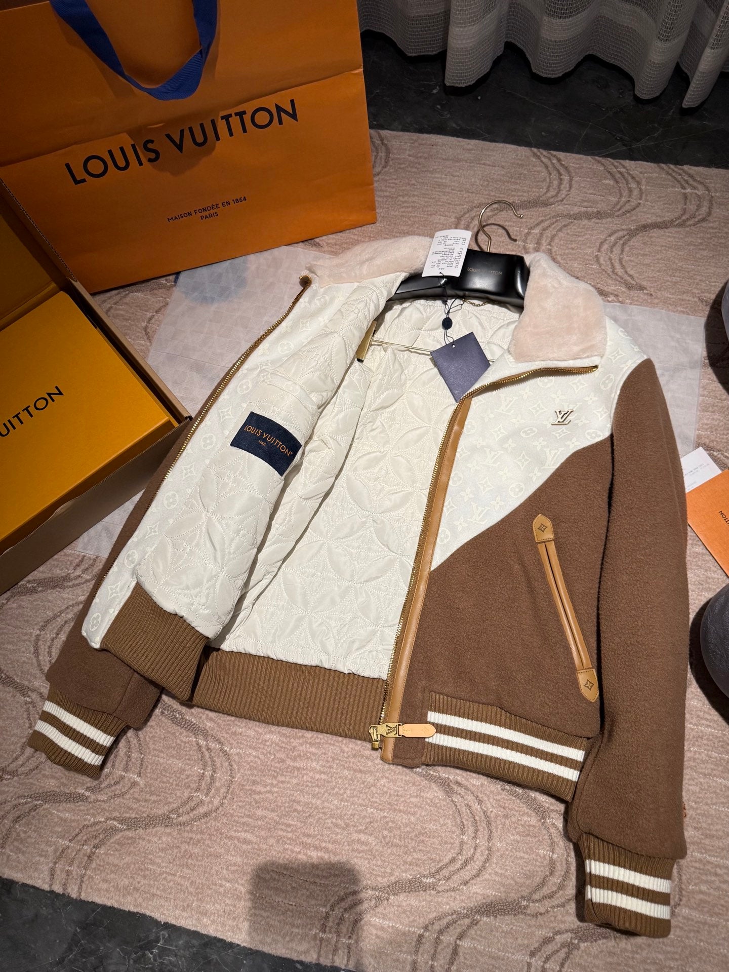 LV Monogram Blouson With Shearling Collar Jacket 1AJBD1