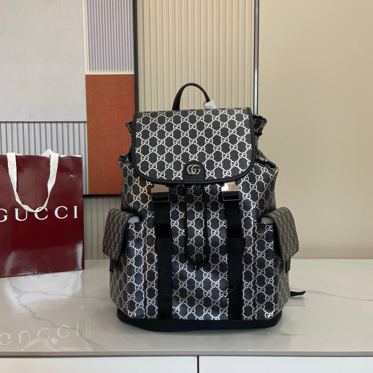 GG large backpack 2026 Cruise collection black/silver