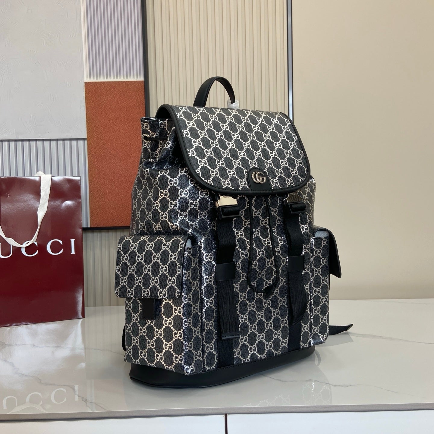 GG large backpack 2026 Cruise collection black/silver