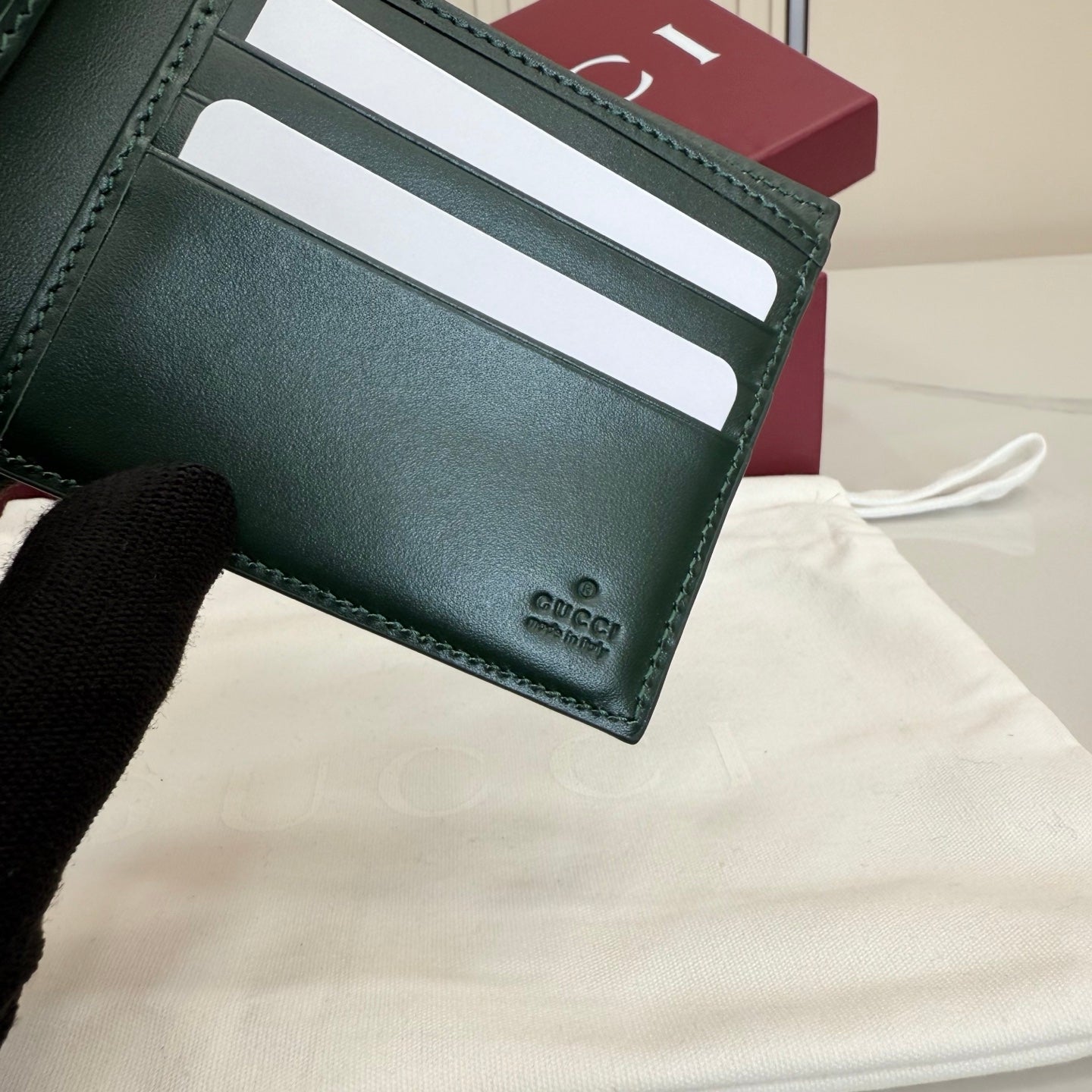 GG Green interior GG bi-fold wallet