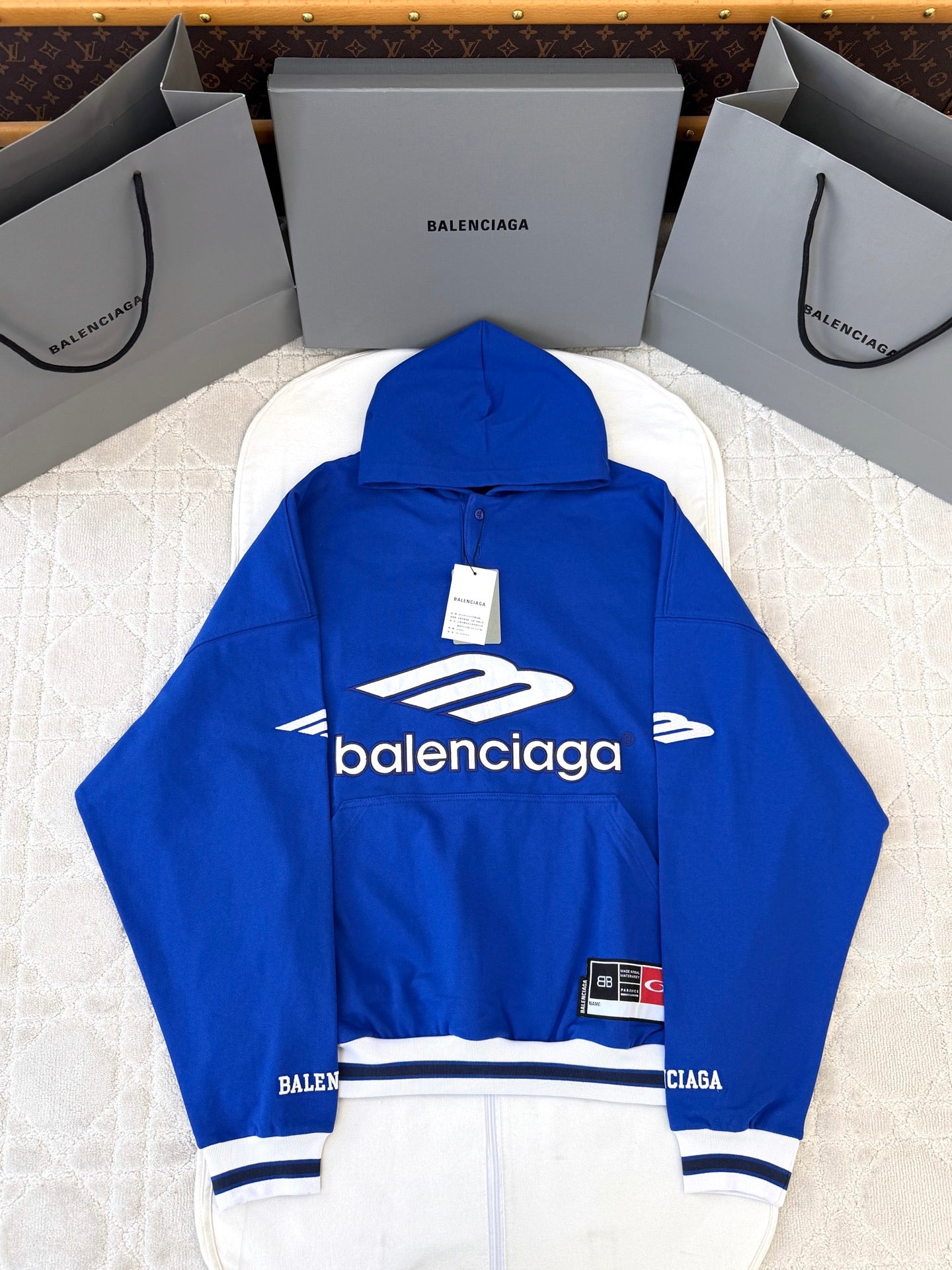 BB Men's 3b Football Polo Hoodie in Royal Blue/white