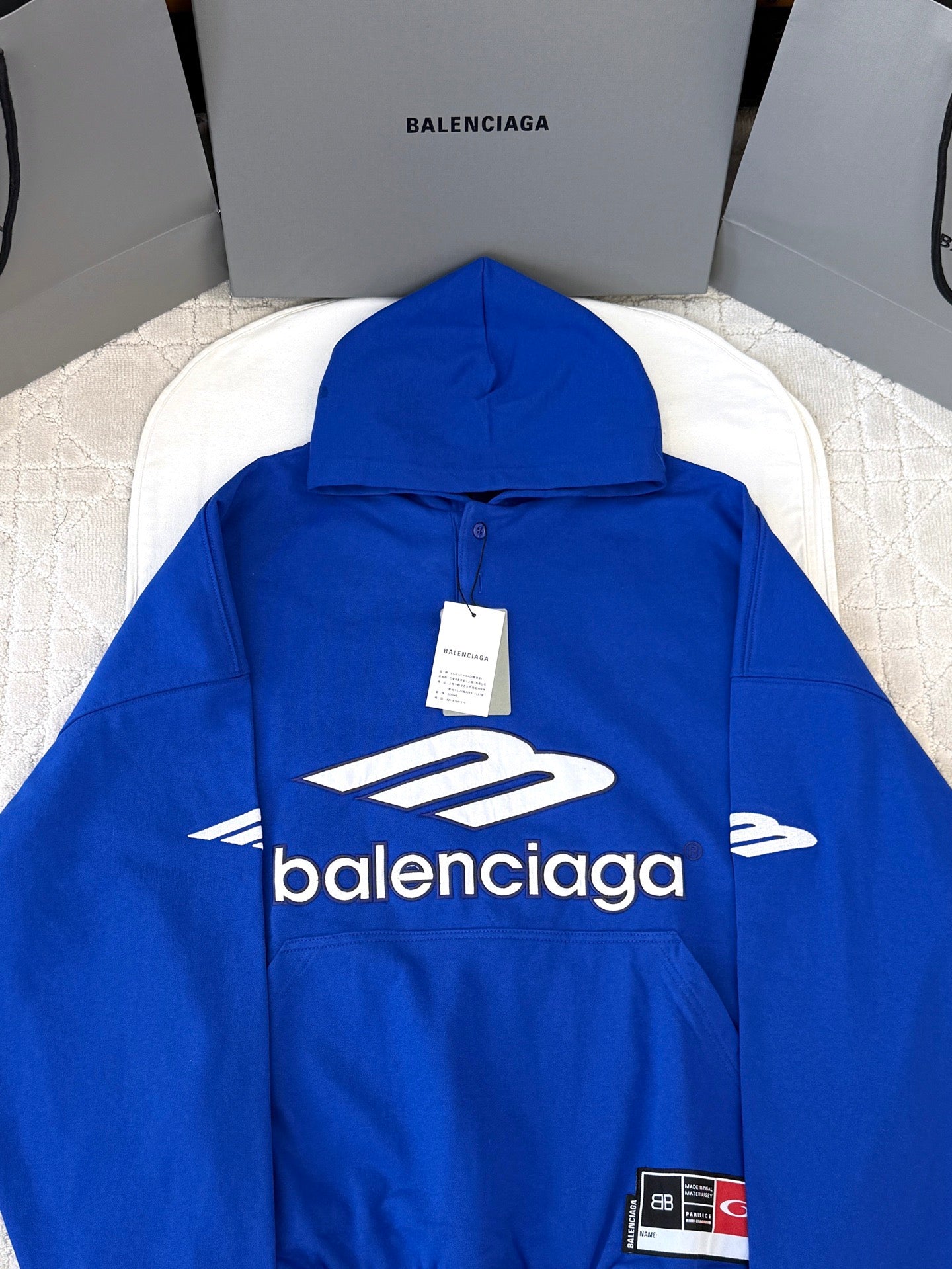 BB Men's 3b Football Polo Hoodie in Royal Blue/white