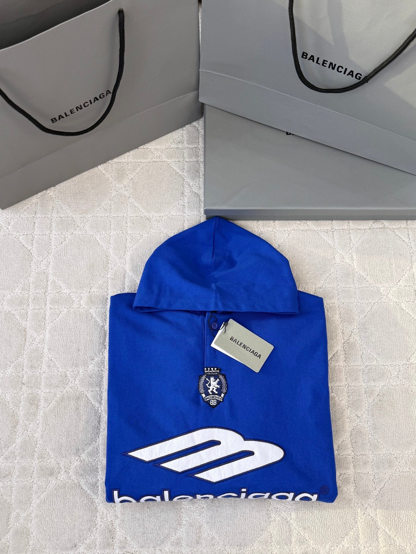 BB Men's 3b Football Polo Hoodie in Royal Blue/white