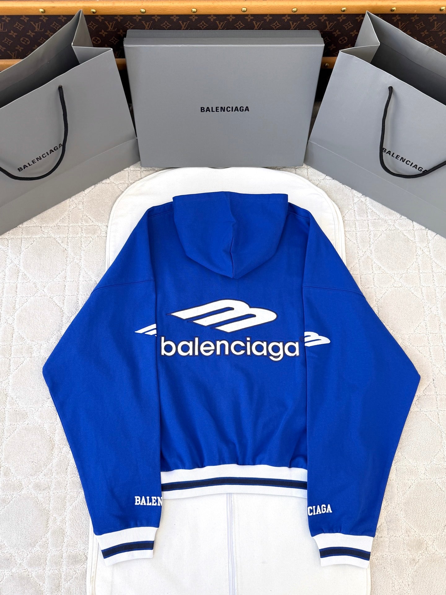 BB Men's 3b Football Polo Hoodie in Royal Blue/white