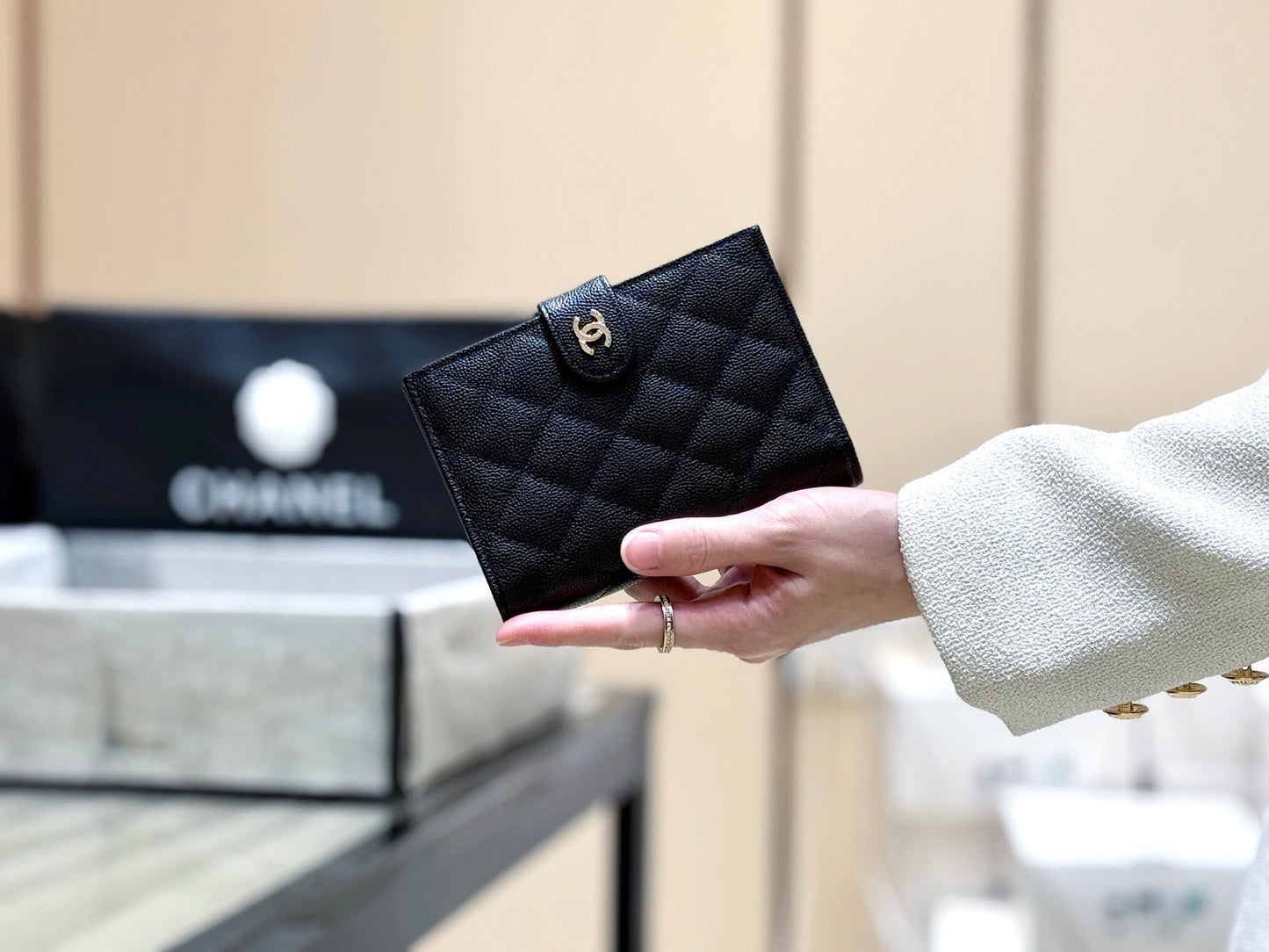 Chanel Caviar Quilted Passport Holder Wallet Black