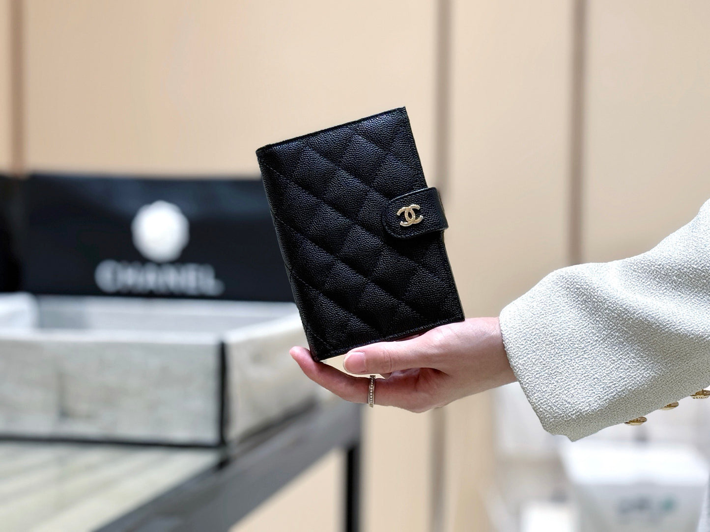 Chanel Caviar Quilted Passport Holder Wallet Black