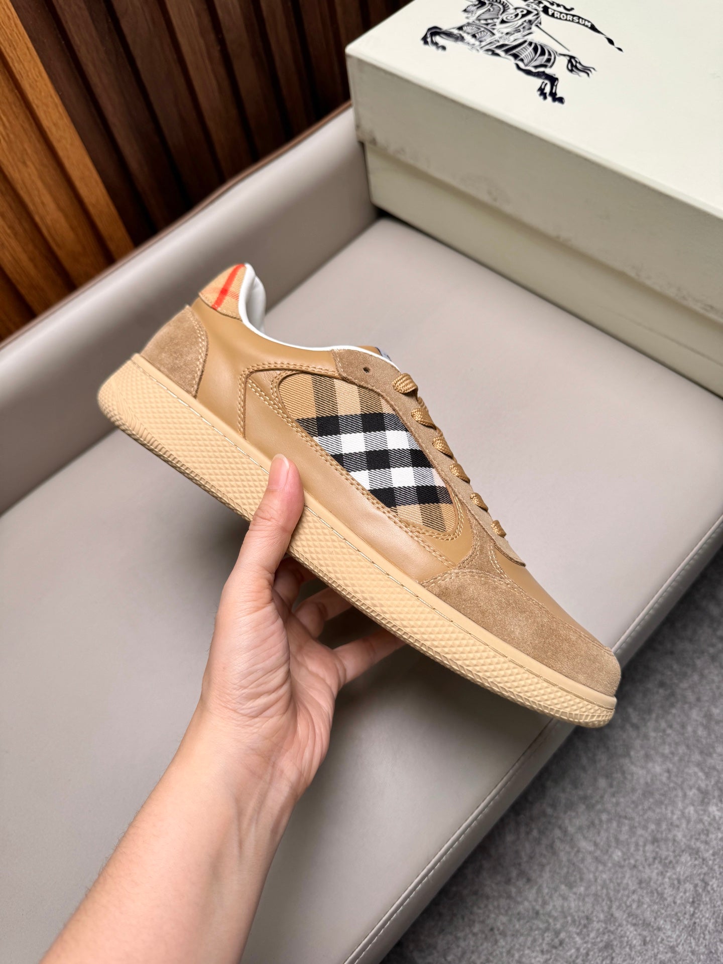 Burberry Leather and Check Terrace Sneakers
