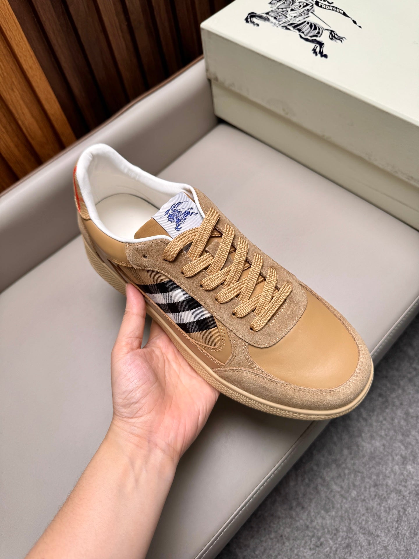 Burberry Leather and Check Terrace Sneakers