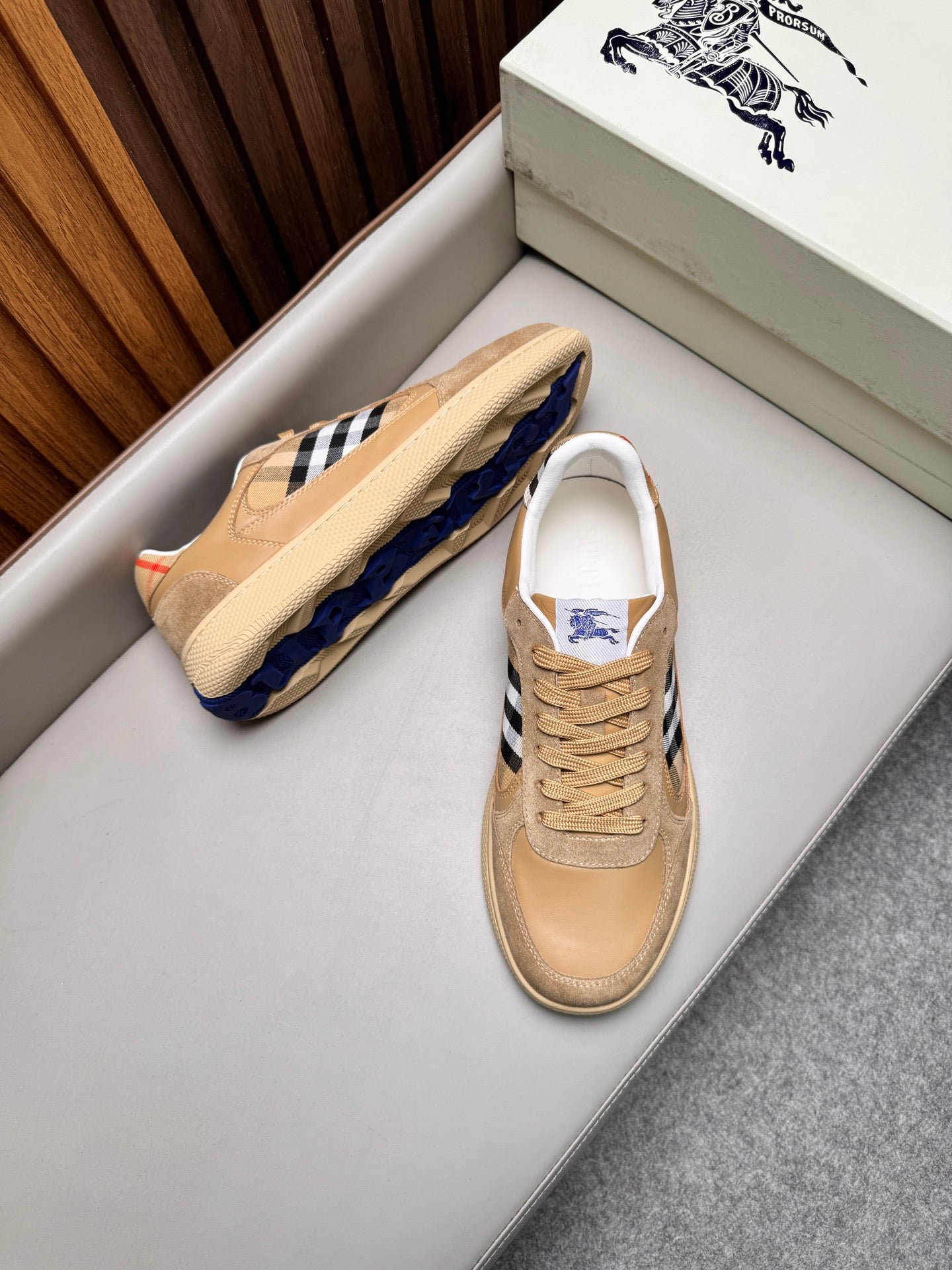 Burberry Leather and Check Terrace Sneakers